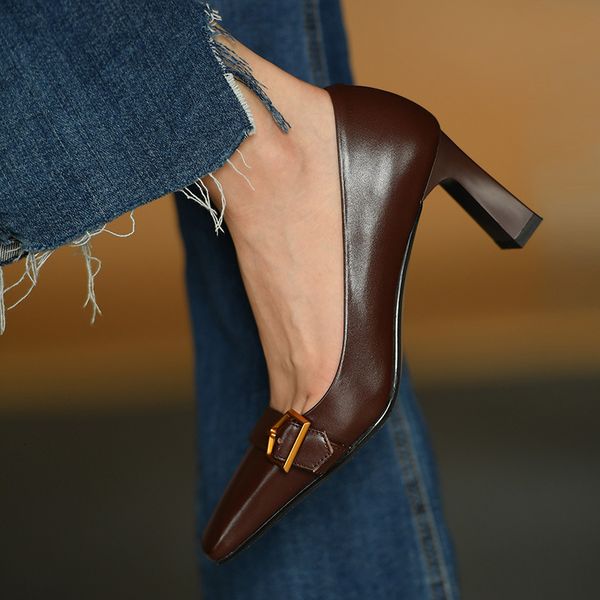 

sandals elegant french woman square brown head high-female buckle fashion bombs size 34-39 yrlr, Black