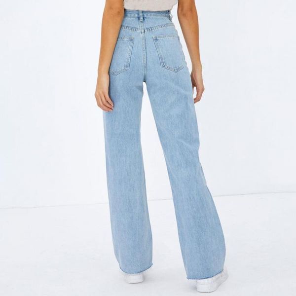 

women's jeans lady pants pockets fedeless straight leg baggy terrific, Blue