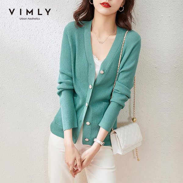 

women's knits & tees vimly spring knitted coat for women vintage single breasted v neck pockets solid cardigan elegant sweater female, White