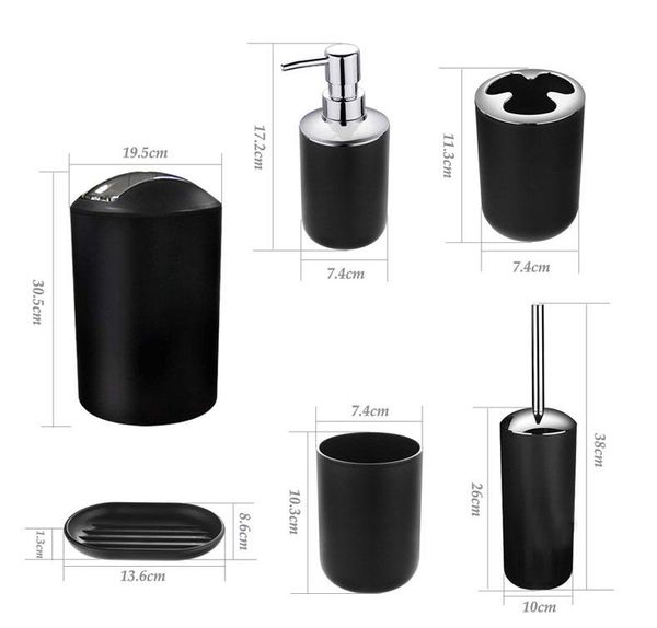 

bath accessory set 6 pcs plastic bathroom accessories toothbrush holder cup soap dispenser dish toilet brush trash can