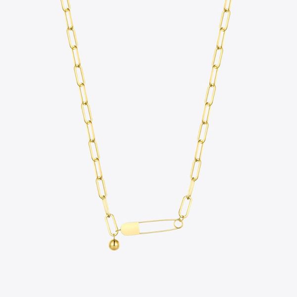 

pendant necklaces enfashion fake safety pin for women gold color chain necklace with bead 2021 fashion jewelry collar christmas p203158, Silver
