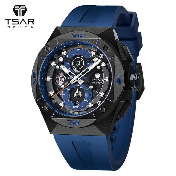 

wristwatches tsar bomba 2021 mens watches luminous tonneau design sapphire glass 100m waterproof sport chronograph luxury watch for men, Slivery;brown