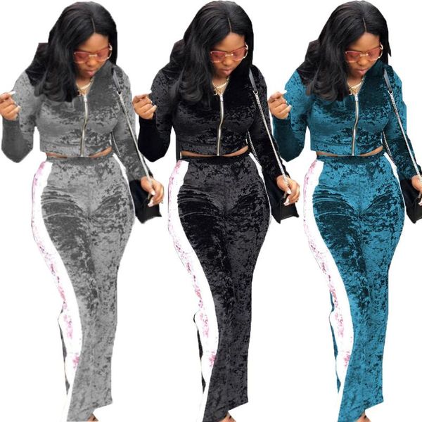 

women's two piece pants suit pure cotton 2021 fashion classic golden velvet stitching two-piece home service, White