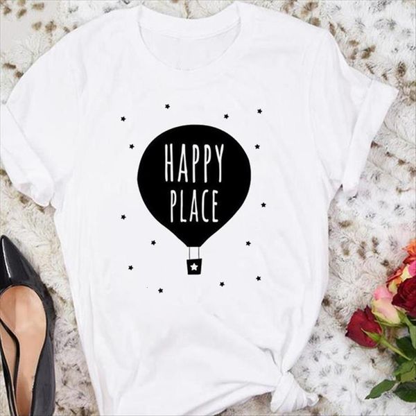 

cartoon balloon 90s travel clothing women t shirts trend summer tshirts fashion clothes graphic lady print tee shirt, White