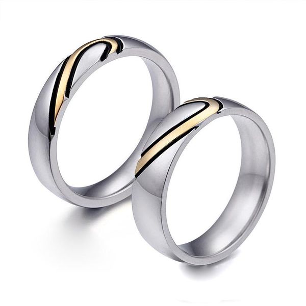 

wedding rings unique korean japan style lover's heart for couples marriage alliance stainless steel jewelry ring, Slivery;golden