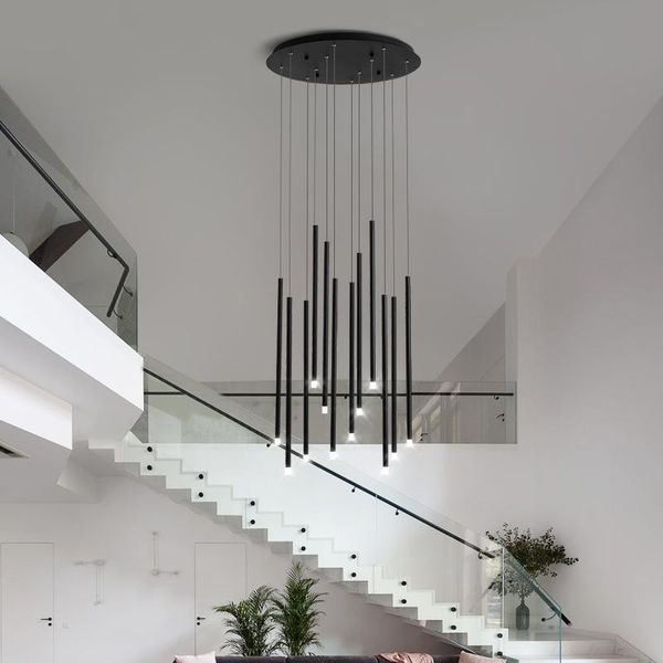 

pendant lamps led branch simple modern duplex rotating staircase chandelier hall light creative personality living room wf1107