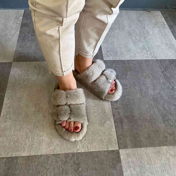 

slippers mink 100% real woman rainbow slippers cute flip flops women travel fur shoes l- 662f, Black