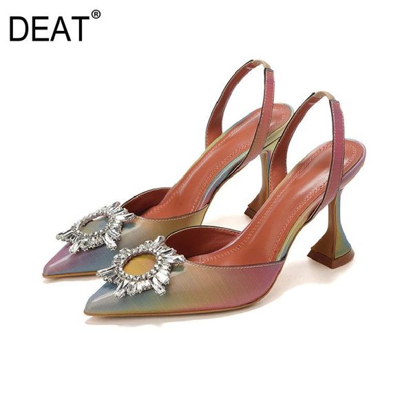 

[deat] 2021 pointed toe flower hit colors crystal western style wine glass heel sandals for women shoes spring summer 10g508, Black