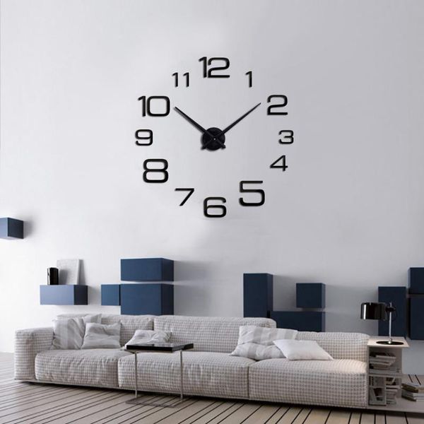 

wall clocks modern large clock 3d mirror sticker unique big number watch diy decor art decal home #25