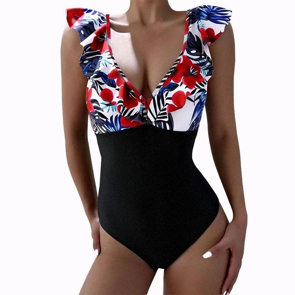 

vrouwen een stuk badpak v-hals ruche push up padded monokini hoge taille bikini bodysuit badmode one-piece suits