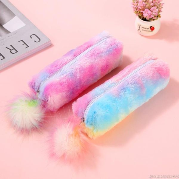 Astucci per matite Premium Peluche Colore sfumato Sacchetto Fluffy Bag Ball Zipper Pen Storage Multiuso JY07 21 Dropship