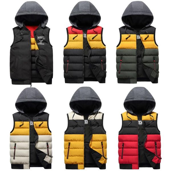 

men's vests 2021 autumn winter mens hooded double sided wear fitted cotton filling vest waistcoat male sleeveless jackets coats parkas, Black;white
