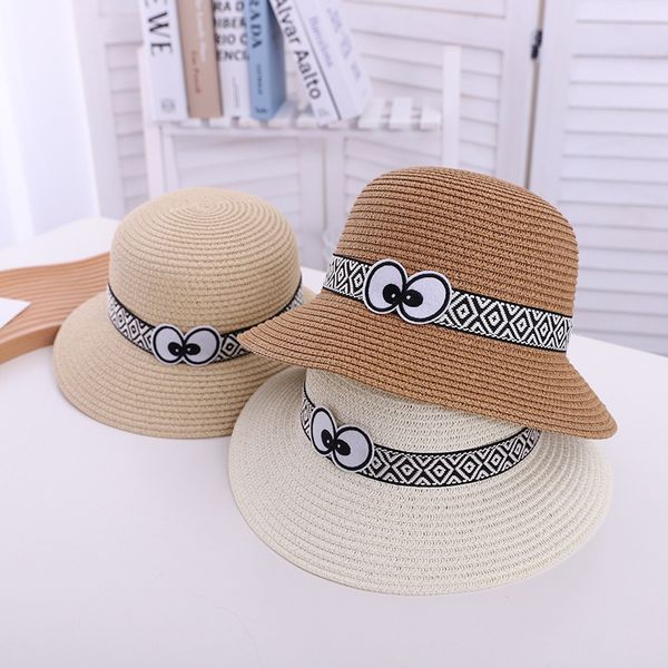 

children's sun hat new cartoon big eyes straw for spring and summer, Blue;gray