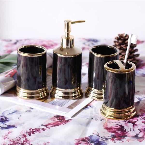 

bath accessory set golden luxury ceramic bathroom toothbrush holder cup soap dispenser accessories