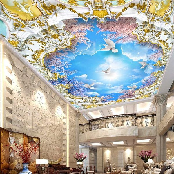 

wallpapers dropship large custom murals wall paper ceiling zenith blue sky and white clouds papel de parede para quarto