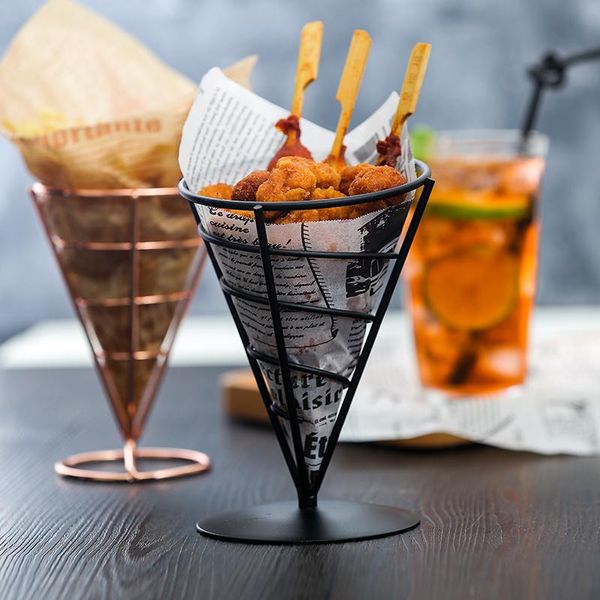

kitchen storage & organization stainless steel french fries stand snacks display pizza cone holder baskets sauce salad dipping cup tool