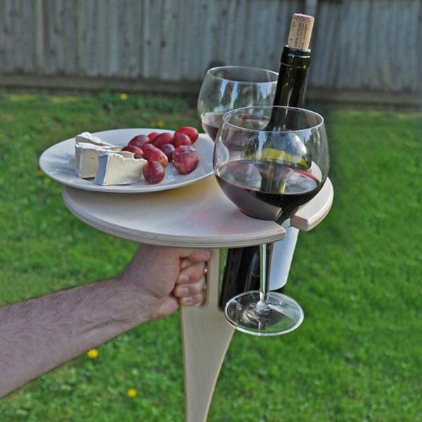 

outdoor wine table foldable round deskmini wooden picnic easy to carry rack punch-sandy beach snacks holder camp furniture