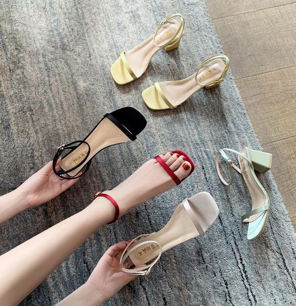 

sandals women's summer 2021 korean fairy wind square head thick with open toe fashion high heels, Black