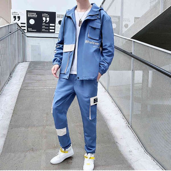 

tracksuits streetwear tracksuit harajuku hip hop loose hoodies jackets coat and pants 2 pcs men sets clothes drop, Gray