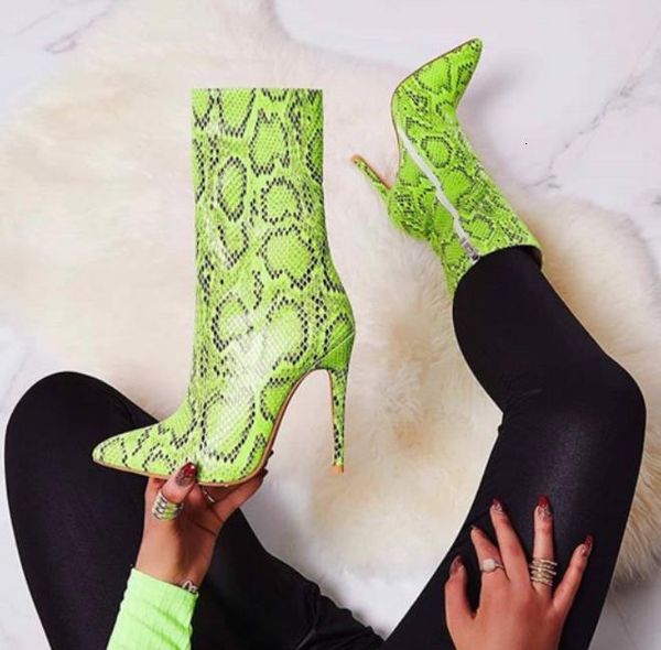 

plus size 35 to 40 41 42 green animal printed ankle boots pointed toe stiletto heels come with box lzy2, Black