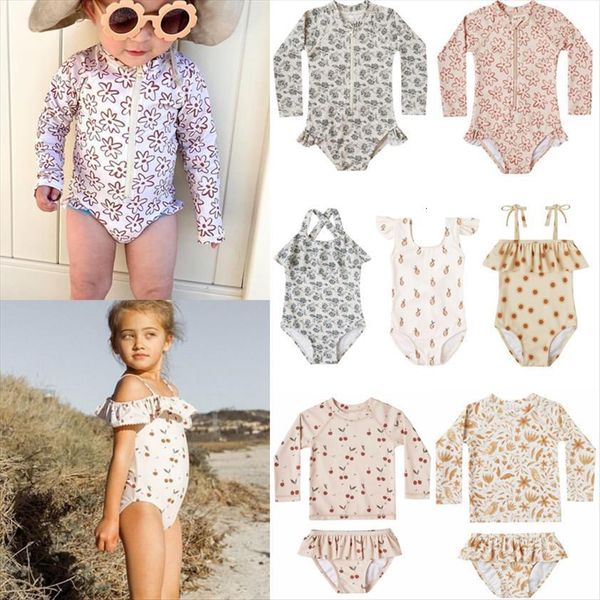 

kids swimwear one pieces set summer rylee brand design girls cherry swimsuits baby boys toddler fashion bikini clothes, White