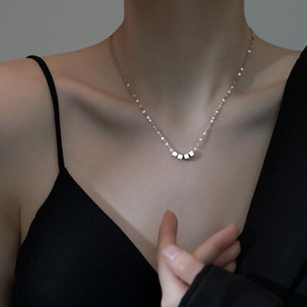 

pendant necklaces light luxury square tube chain three-dimensional geometric clavicle ins simple woman necklace, Silver