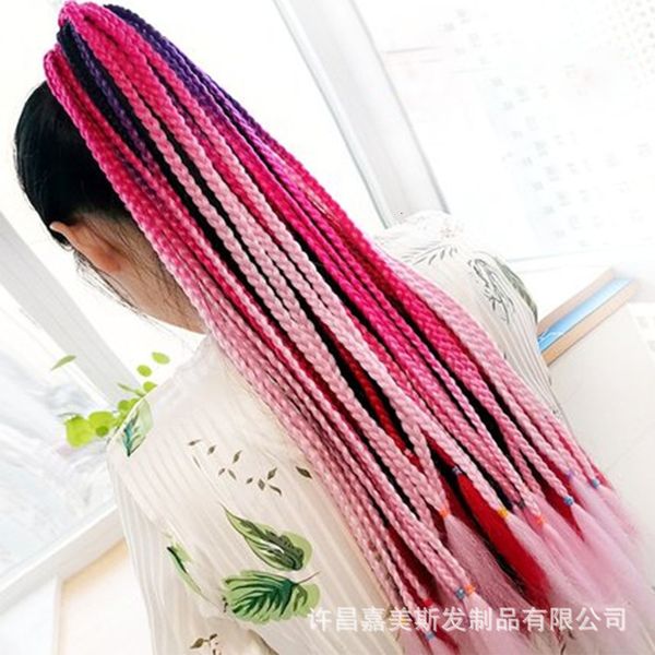 

gradient rope wig twist hair circle dirty braid color ponytail, Black