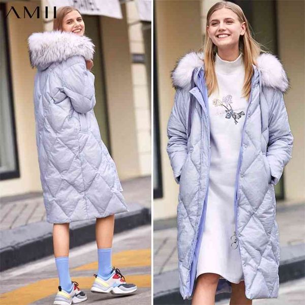 

90% white duck down long jacket women winter causal light warm loose fur collar female coat 11840317 210527, Black