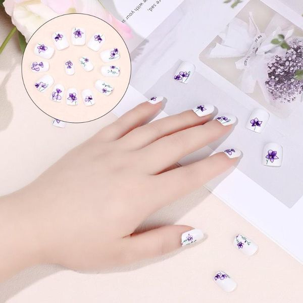 

false nails women display set removable full cover fake nail 24 pcs/set smudged ink flower short patch, Red;gold