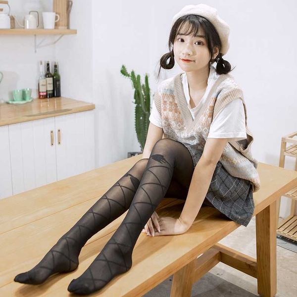 

sweet women lolita white tights stripe nylon stockings kawaii girl black fantasy white pantyhose high tights dress 211201, Black;white
