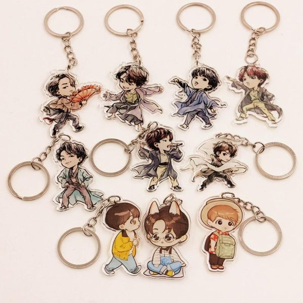 

party favor wholesale kpop cute hand painted bangtan boys acrylic key chain accessories ring pendant double sides transparent