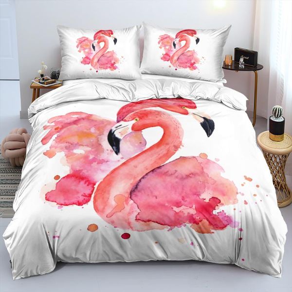 

bedding sets flamingo quilt cover 3d design animal comforter covers pillow slips 180*200cm full twin double king size white bedclothes