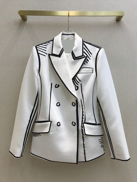 

suits luxury brand blazer jacket women high-end long sleeve all-match hand painted graffiti suit jackets coat autumn, White;black