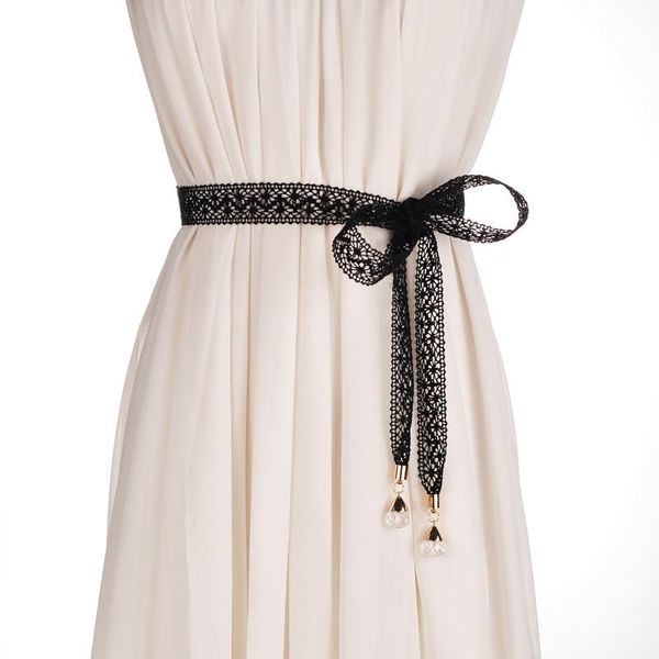 

belts sweet and elegant female shi leisi tie belt skirt with crystal decorative bow waist chain crony narrow section, Black;brown