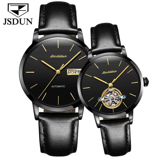 

jsdun 2021 new men's couple set brand luxury ladies clock mechanical sports men and women waterproof watch 8812, Slivery;brown