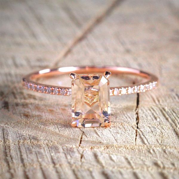 

wedding rings 2021 special rose gold double square zircon filled white crystal engagement ring drop, Slivery;golden