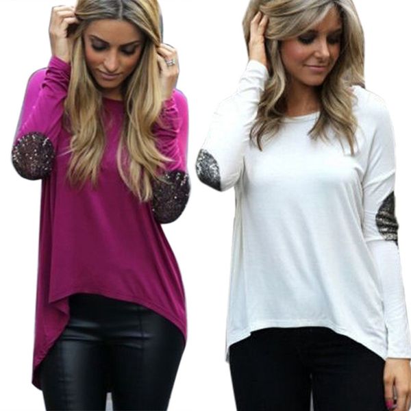 

women's blouses & shirts women glitter patchwork loose white blouse autumn ladies fashion long sleeve casual pullover sweatshirt t