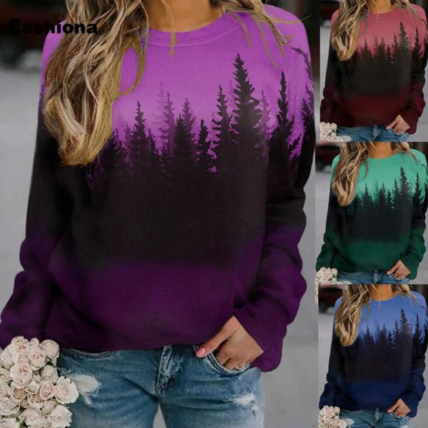 

women's hoodies & sweatshirts cashiona trendy 2021 autumn sweatshirt womens clothing long sleeve casual tree print streetwear pullovers, Black