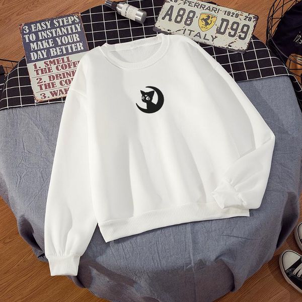 

women's hoodies & sweatshirts cat and moon 2021 fashion sweatshirt harajuku anime printed casual plus size women girl moletom pullovers, Black