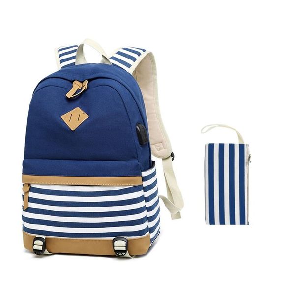 

canvas school backpack for girls college lap14 inch with usb port