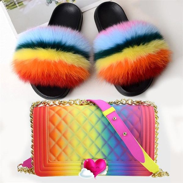 

women shoes fur slippers high end colorful bags ladies fluffy set, Black
