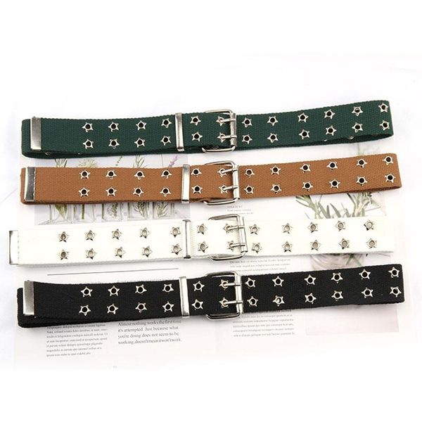 

belts design harajuku wide waistband canvas web double grommet hole buckle belt female male waist strap for women men jeans, Black;brown