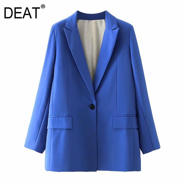

[deat] women blue single button solid blazer lapel long sleeve loose fit jacket fashion tide spring autumn 2021 13t865 women's suits &, White;black