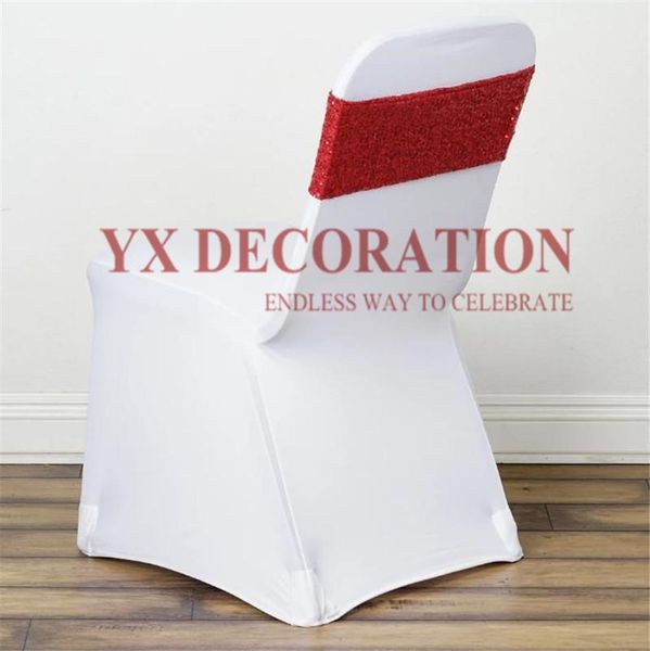 

20pcs lot all sequin chair band sash tie bow for banquet wedding spandex cover decoration sashes