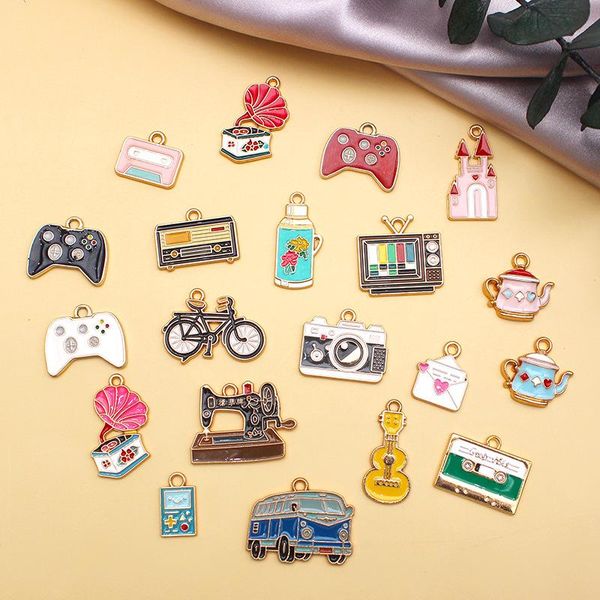 

charms 10pcs retro nostalgic bicycle sewing machine camera enamel pendant necklace earring bracelet diy charm handmade jewelry making, Bronze;silver