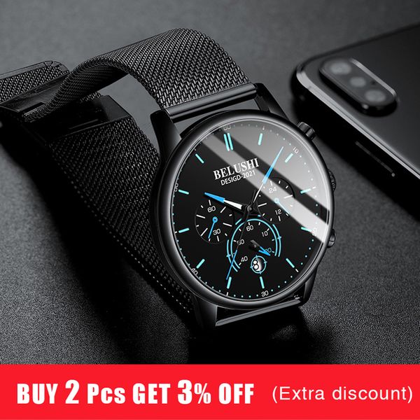 

belushi 2021 new fashion mens watches luxury brand sport quartz luminous waterproof chronograph wristwatch mens watchesg, Slivery;brown