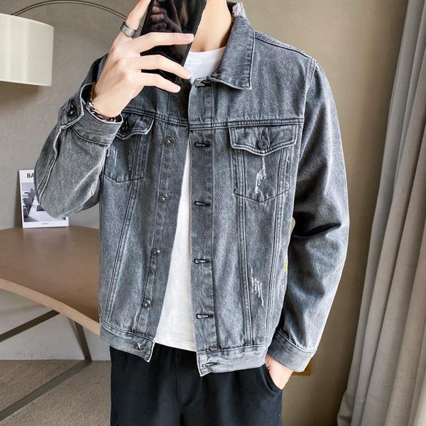 

fashion men's clothing spring and autumn leisure distressed denim jacket male korean version slim handsome cowboys jackets coats, Black;brown