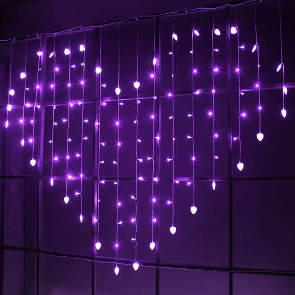 Decoraciones navideñas LED cadena de luces 220V blanco cálido luces en forma de corazón cuerdas boda amor cortina 6 colores