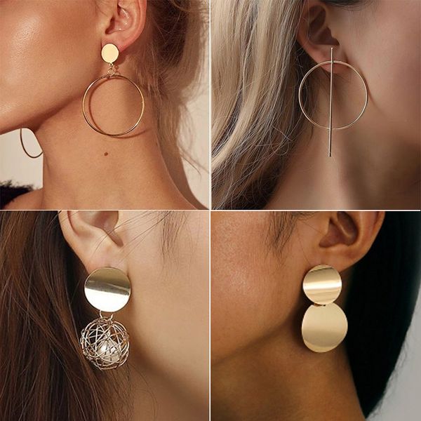 

fashion round dangle korean drop earrings for women geometric round heart gold earring trend wedding jewelry, Golden