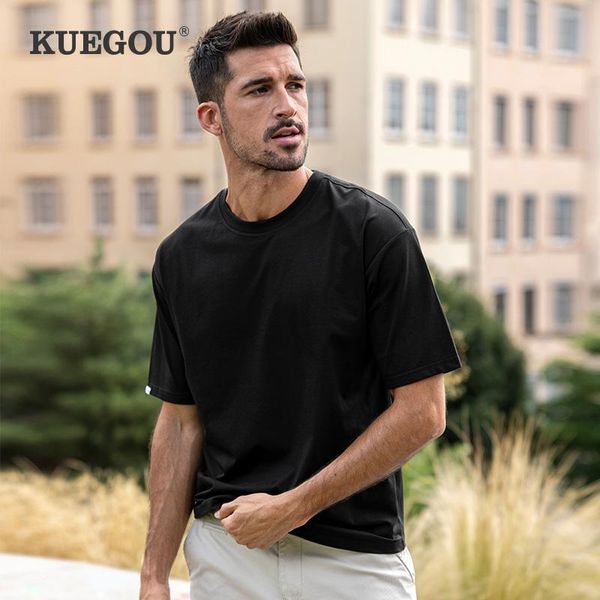

men's t-shirts kuegou solid color basic clothing t-shirt short sleeves summer clothes fashion oversized tshirt for men plus size 8962, White;black